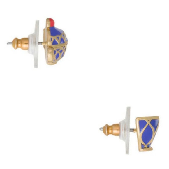 Kate Spade | Disney ~ Alice In Wonderland Blue Enamel Teacup Studs 12k Gold - Picture 5 of 12